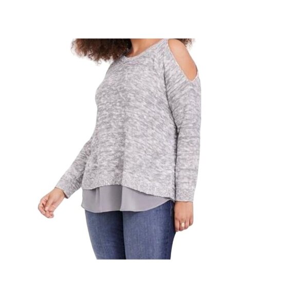 Torrid Sweater Women 14 Gray Pullover Cold Shoulder Neutral Minimalist Festive - Picture 1 of 13